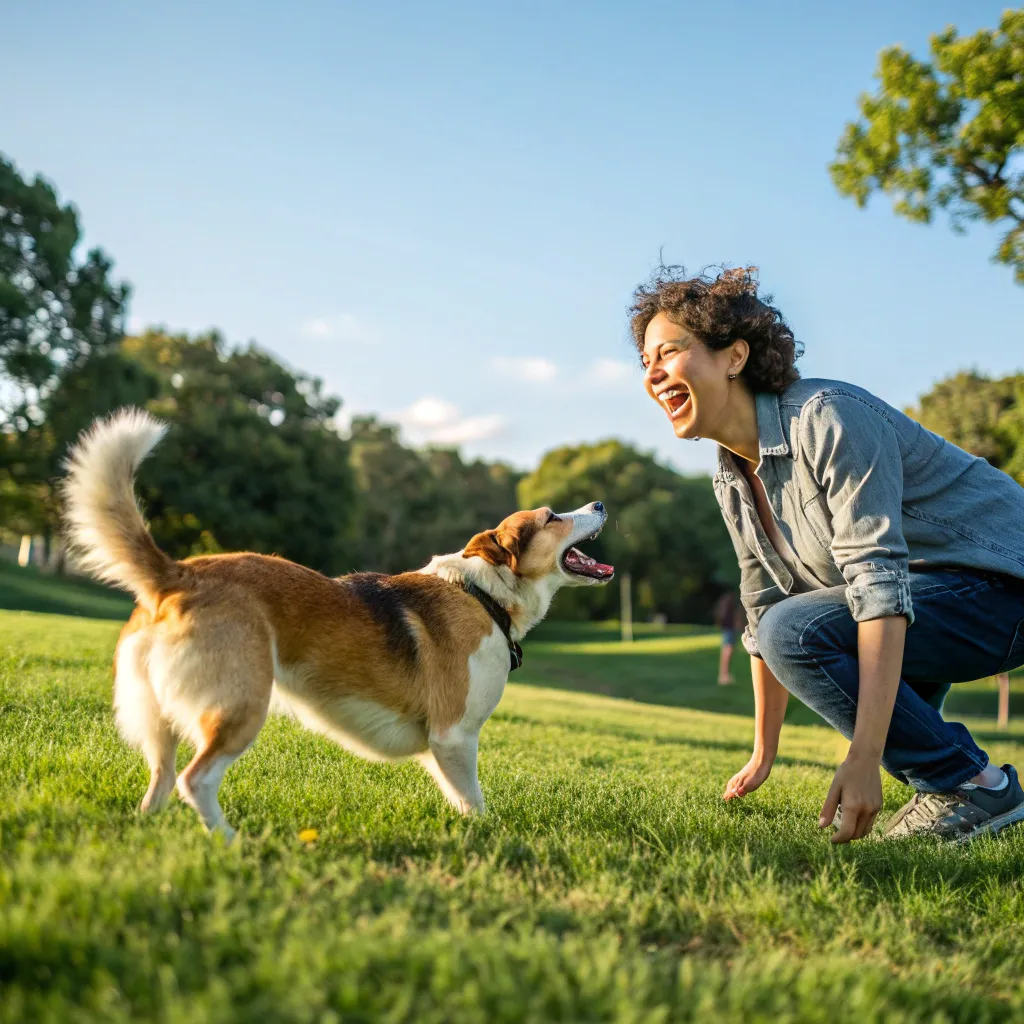 Happy dog owner